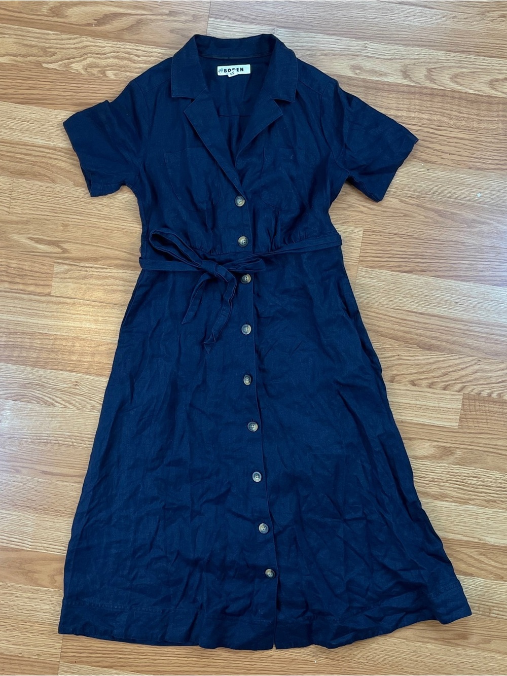 Boden Navy Linen Button Up Midi Dress 6P